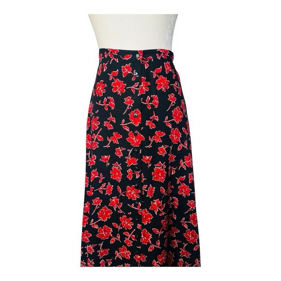Vintage Rena Rowan Skirt SZ 8 Red Floral Maxi Fall Cottage Peasant Boho 90s Y2k - Picture 3 of 10